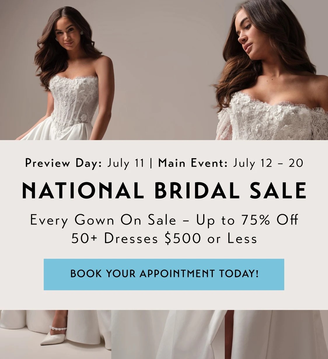 Model wearing Maggie Sottero Takera Lane gown, mobile banner