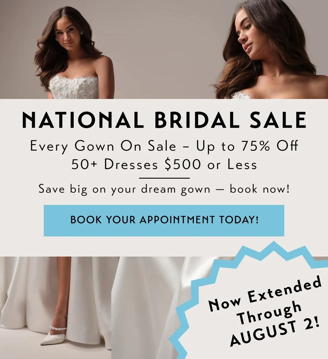 Model wearing Maggie Sottero Takera Lane gown, mobile banner